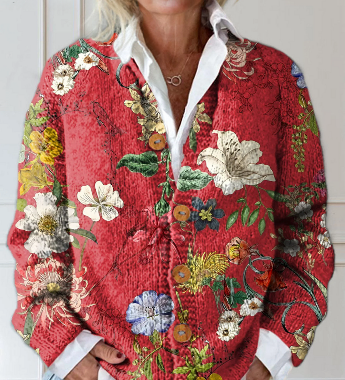 Vintage Blomstret Kunsttryk Knappet Cardigan til kvinder | Elsebeth København