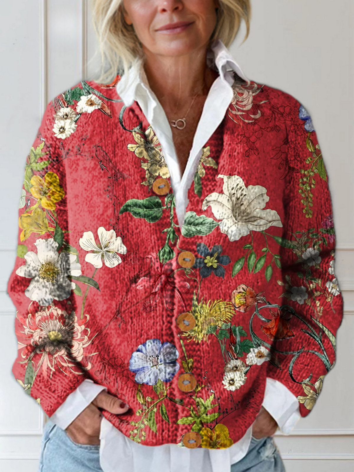 Vintage Blomstret Kunsttryk Knappet Cardigan til kvinder | Elsebeth København