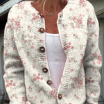 Lyserøde Roseblomster Print Knappet Cardigan til kvinder | Elsebeth København