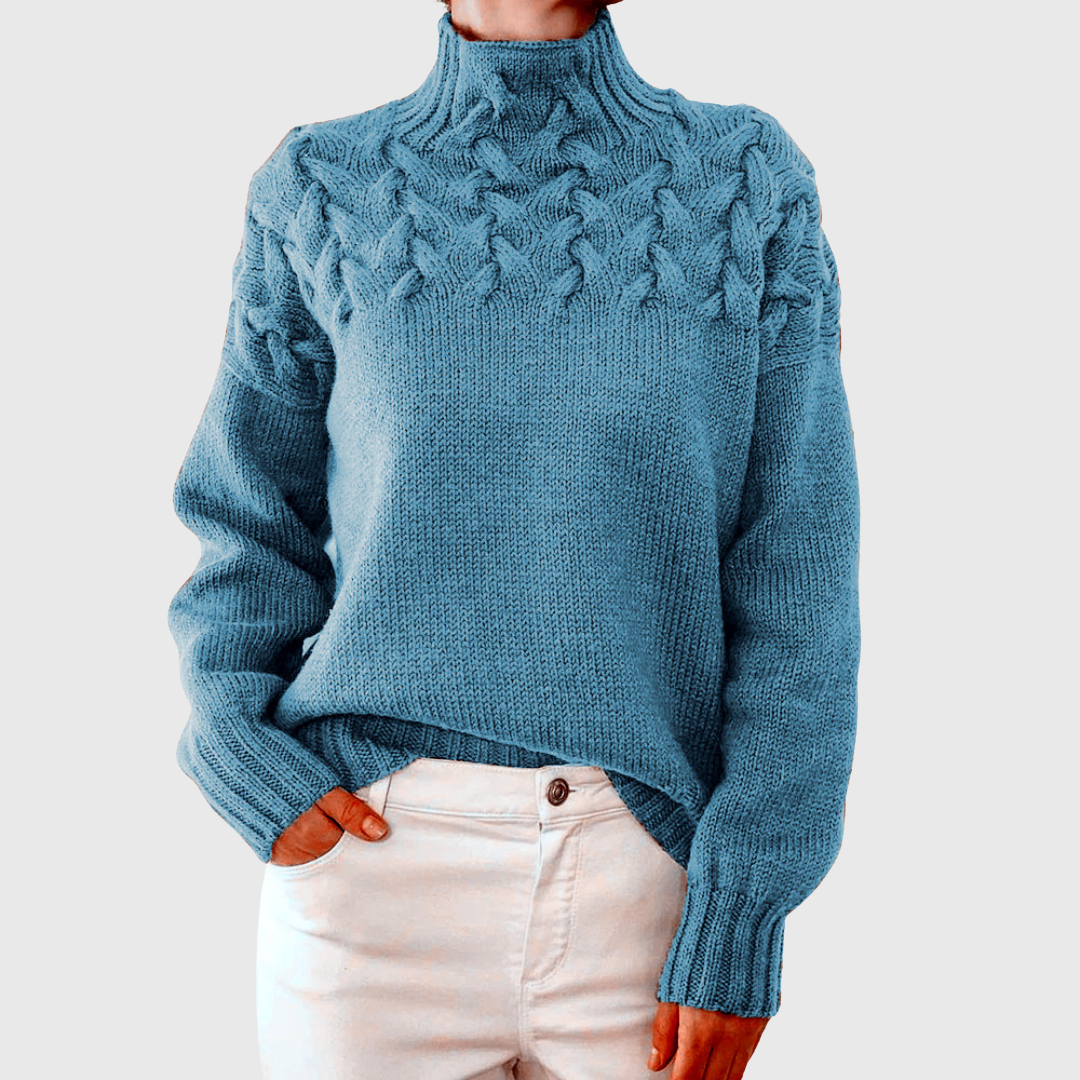 Nina strikket rullekravesweater fra Elsebeth København, set forfra