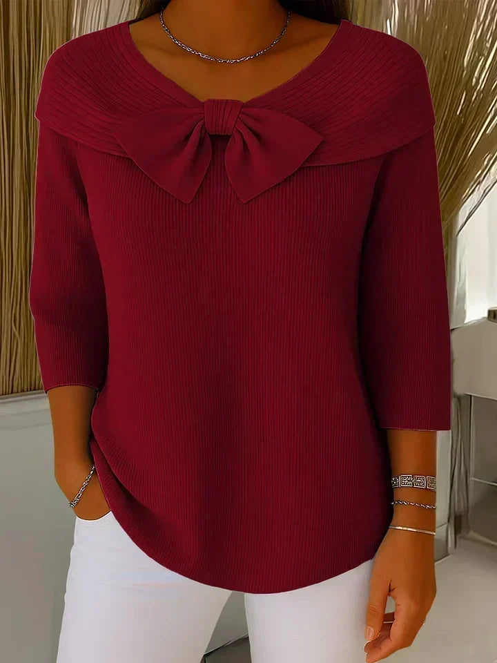 Tivella Sweater med Sløjfe og Rund Udsnit til kvinder fra Elsebeth København