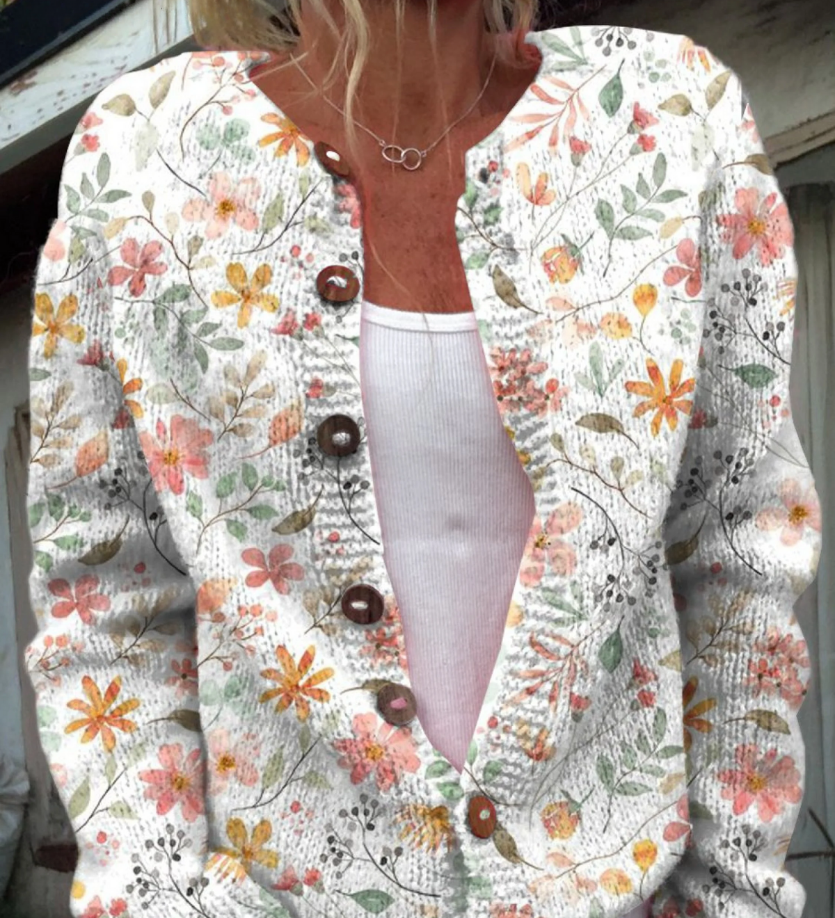 Friske Små Blomster Print Knappet Cardigan til kvinder | Elsebeth København