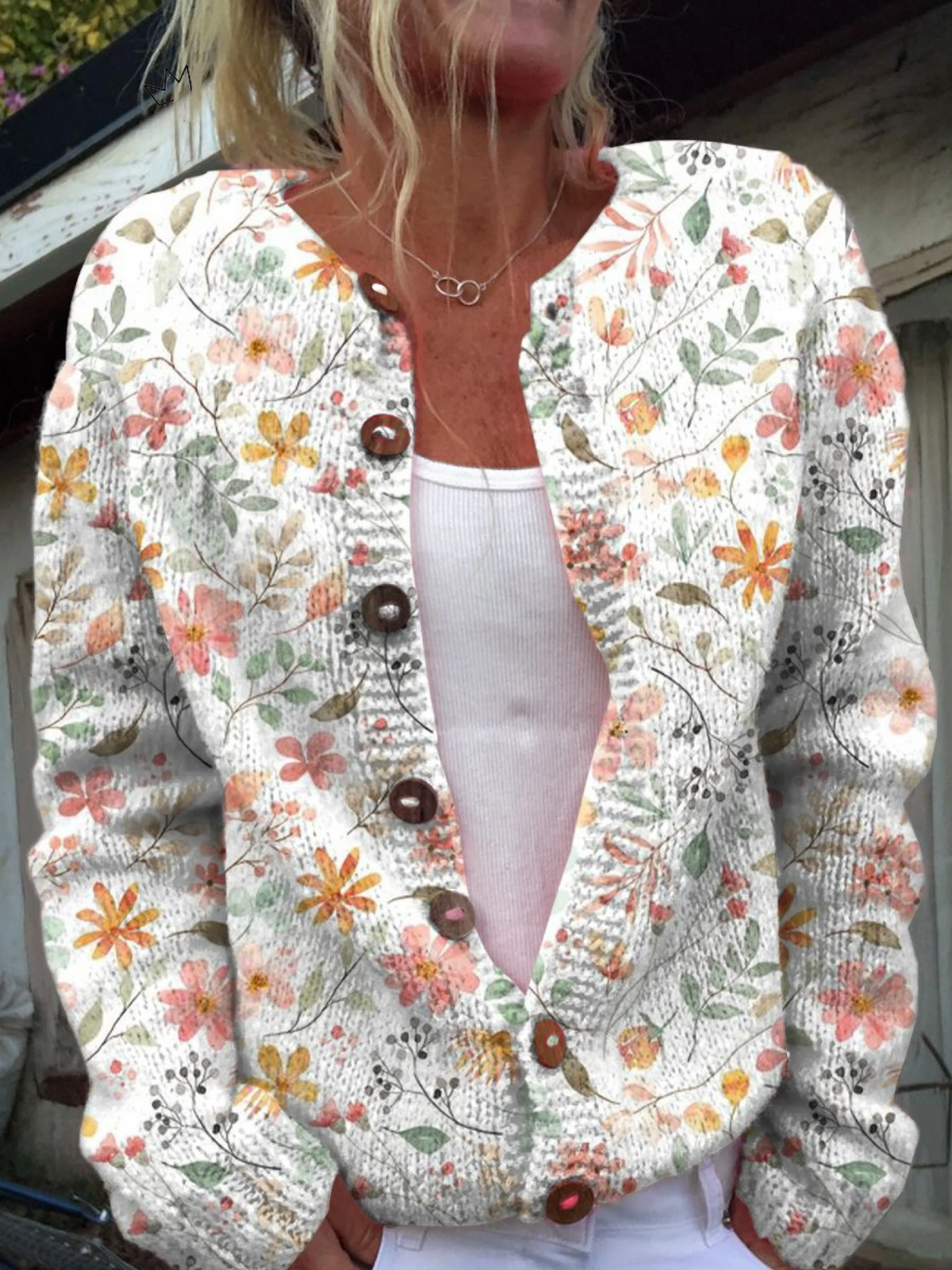 Friske Små Blomster Print Knappet Cardigan til kvinder | Elsebeth København