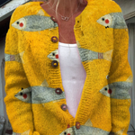 Vintage Fisk Sardiner Kunsttryk Knappet Cardigan til kvinder | Elsebeth København