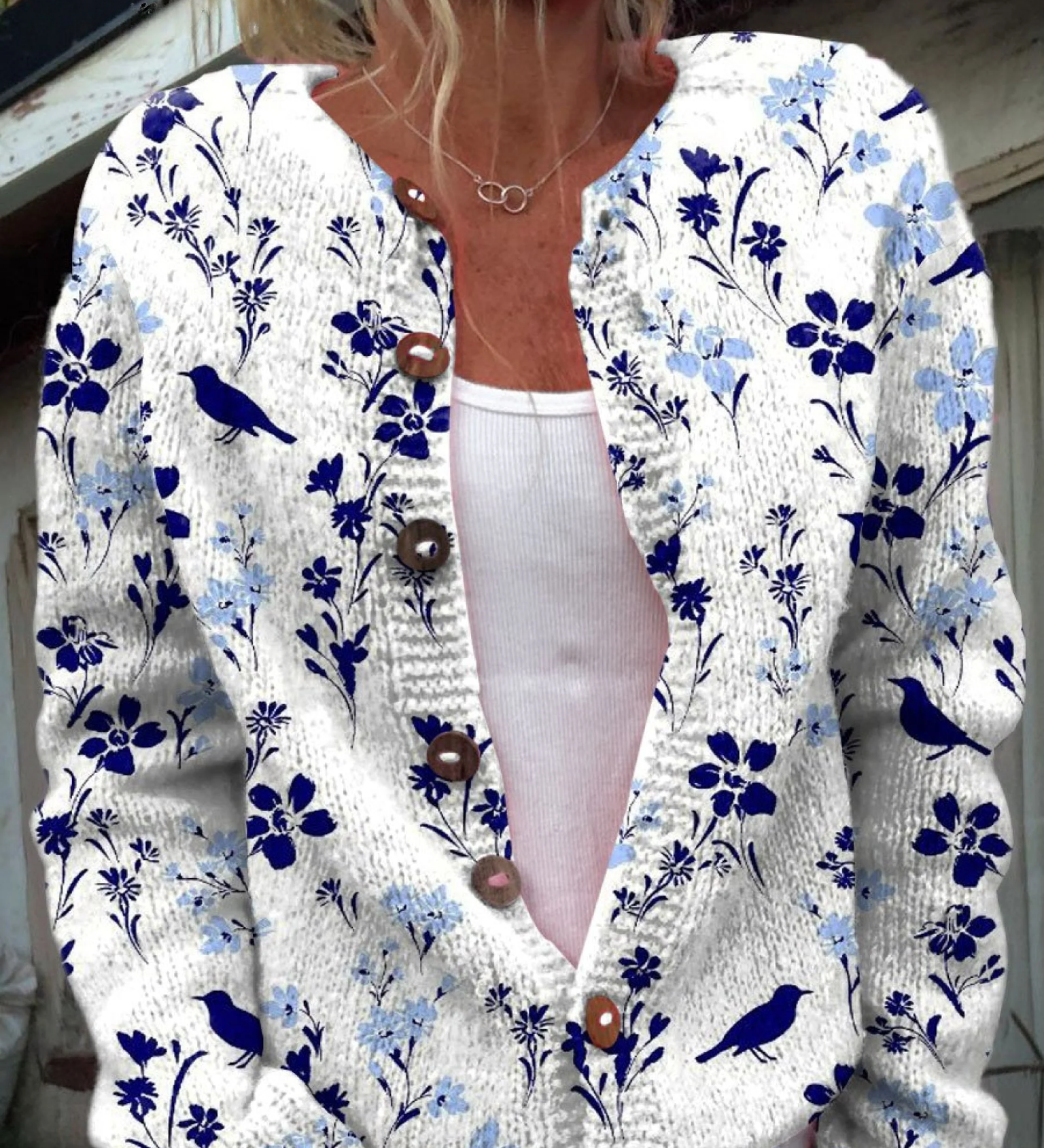 Vintage Blomster Kunst Print Knappet Cardigan til kvinder | Elsebeth København
