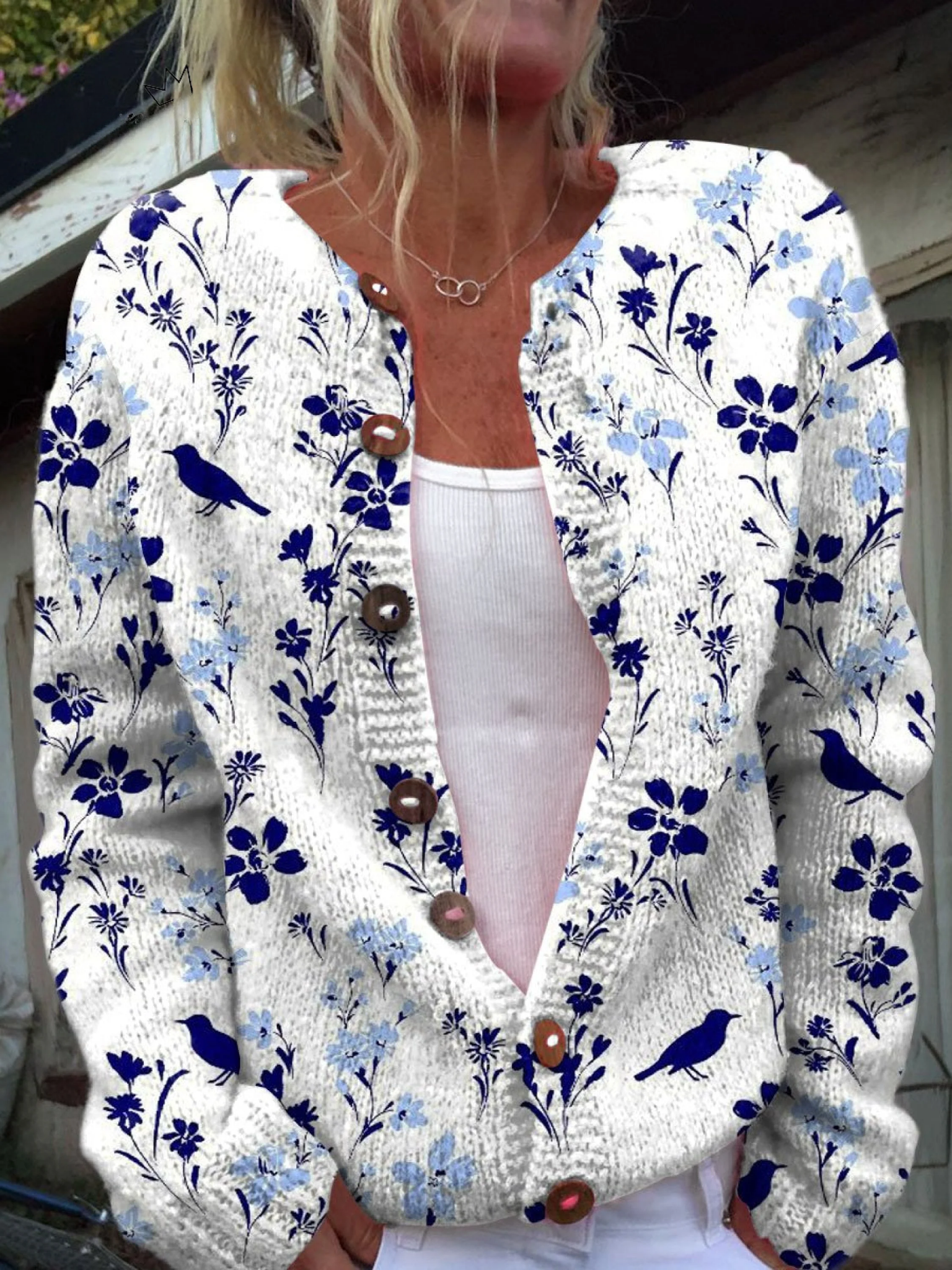 Vintage Blomster Kunst Print Knappet Cardigan til kvinder | Elsebeth København