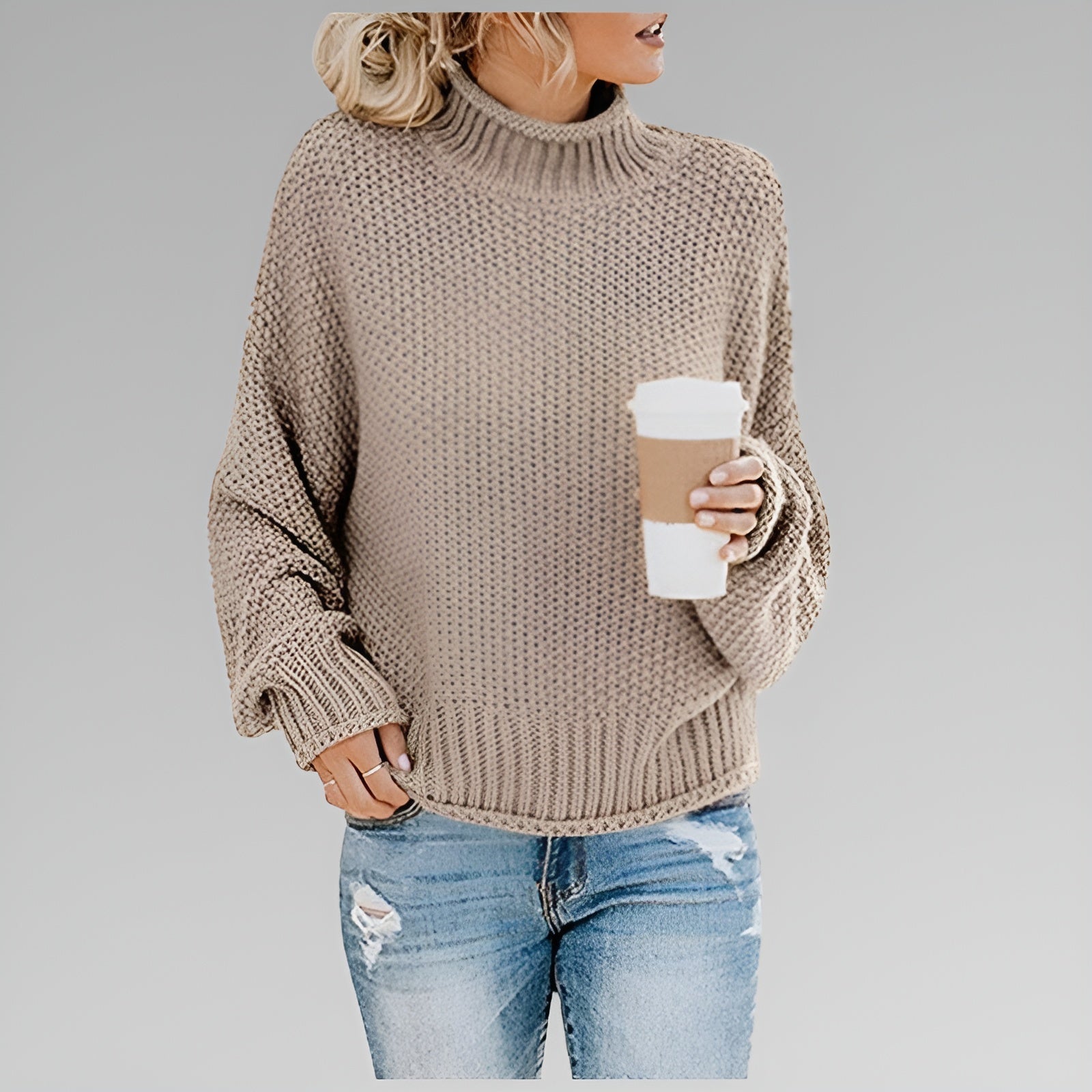 Anne striksweater med høj hals fra Elsebeth København, detalje af kanten