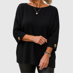 Sylvie striksweater med knapdetaljer fra Elsebeth København, set fra siden