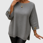 Sylvie striksweater med knapdetaljer fra Elsebeth København, detalje af strikken