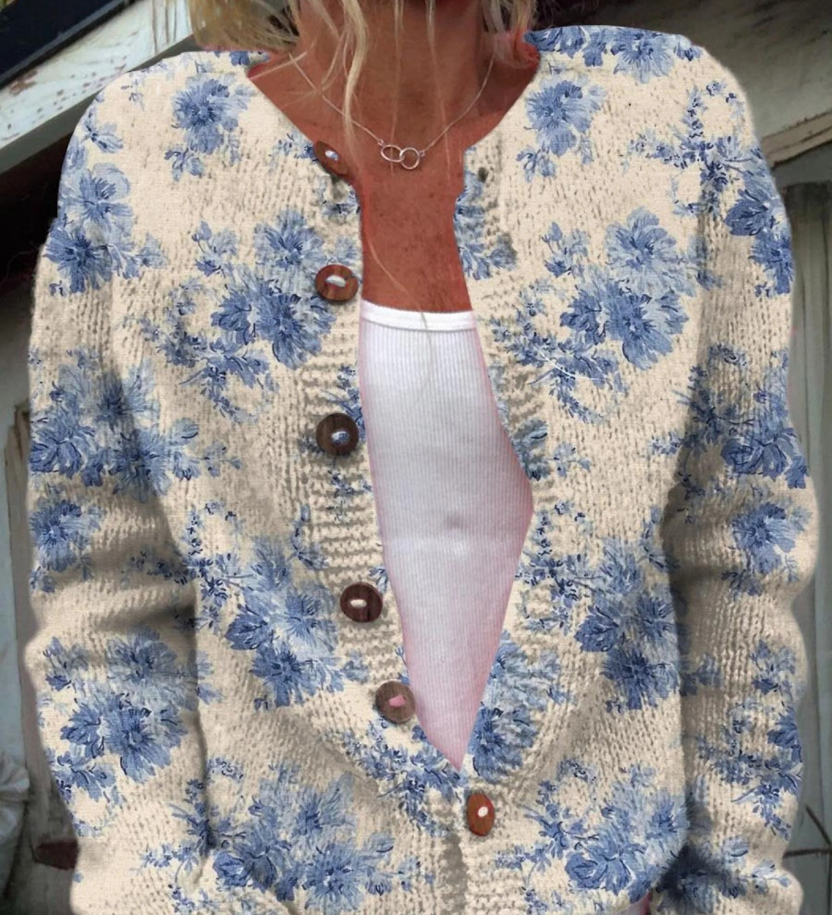 Blomster Kunst Print Knappet Cardigan til kvinder | Elsebeth København