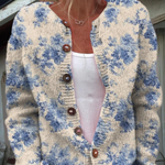 Blomster Kunst Print Knappet Cardigan til kvinder | Elsebeth København