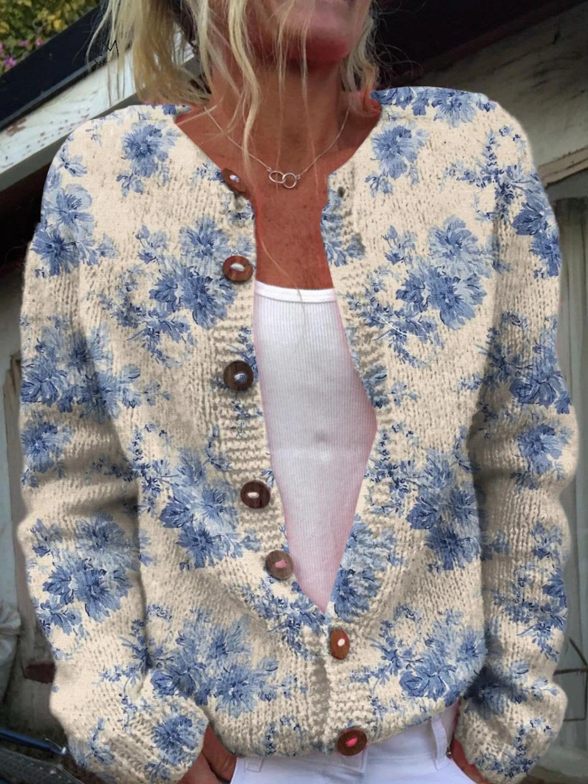 Blomster Kunst Print Knappet Cardigan til kvinder | Elsebeth København
