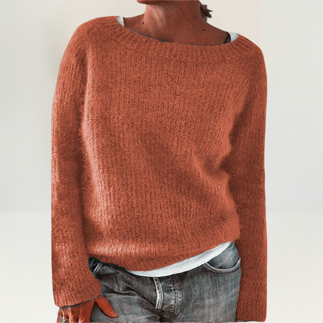 Nina striksweater med u-hals fra Elsebeth København, set forfra