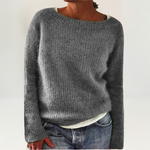 Nina striksweater med u-hals fra Elsebeth København, nærbillede af halsen