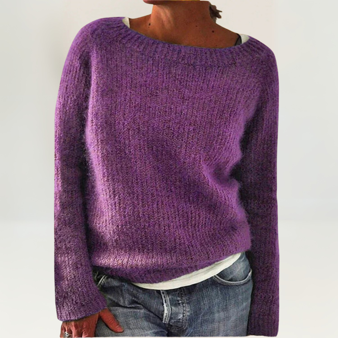 Nina striksweater med u-hals fra Elsebeth København, detalje af strikken