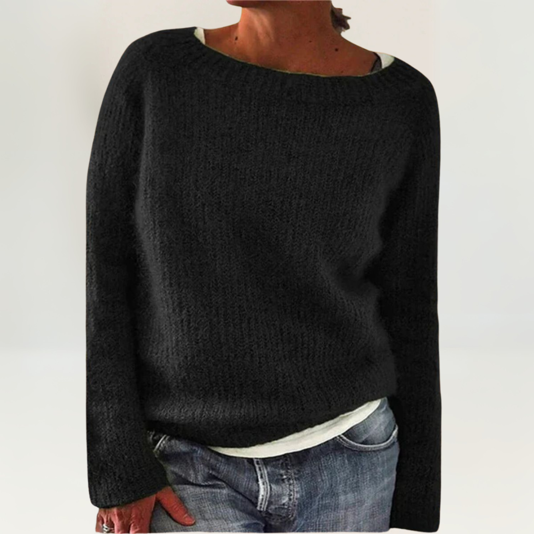 Nina striksweater med u-hals fra Elsebeth København, detalje af ærmet