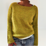 Nina striksweater med u-hals fra Elsebeth København, set fra siden