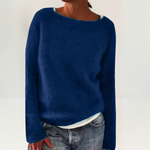 Nina striksweater med u-hals fra Elsebeth København, set bagfra
