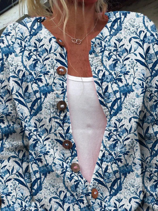 Blomsterprintet Knappet Cardigan til kvinder