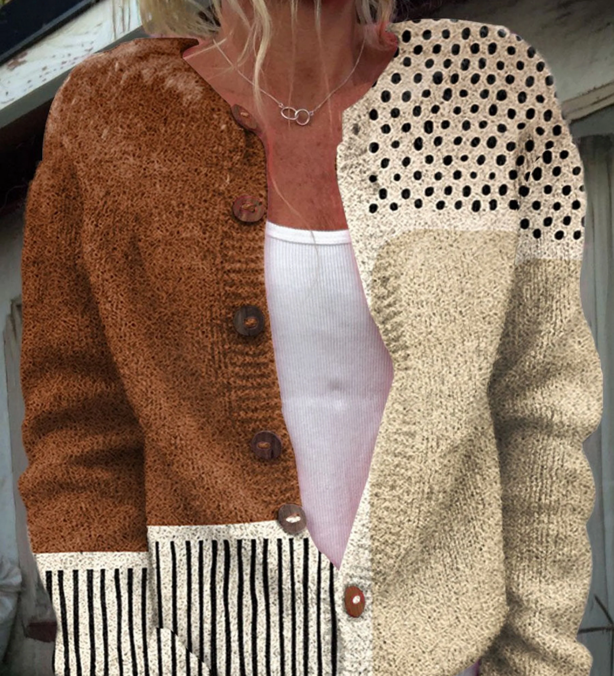 Minimalistisk Abstrakt Prikket Print Knappet Cardigan til kvinder | Elsebeth København