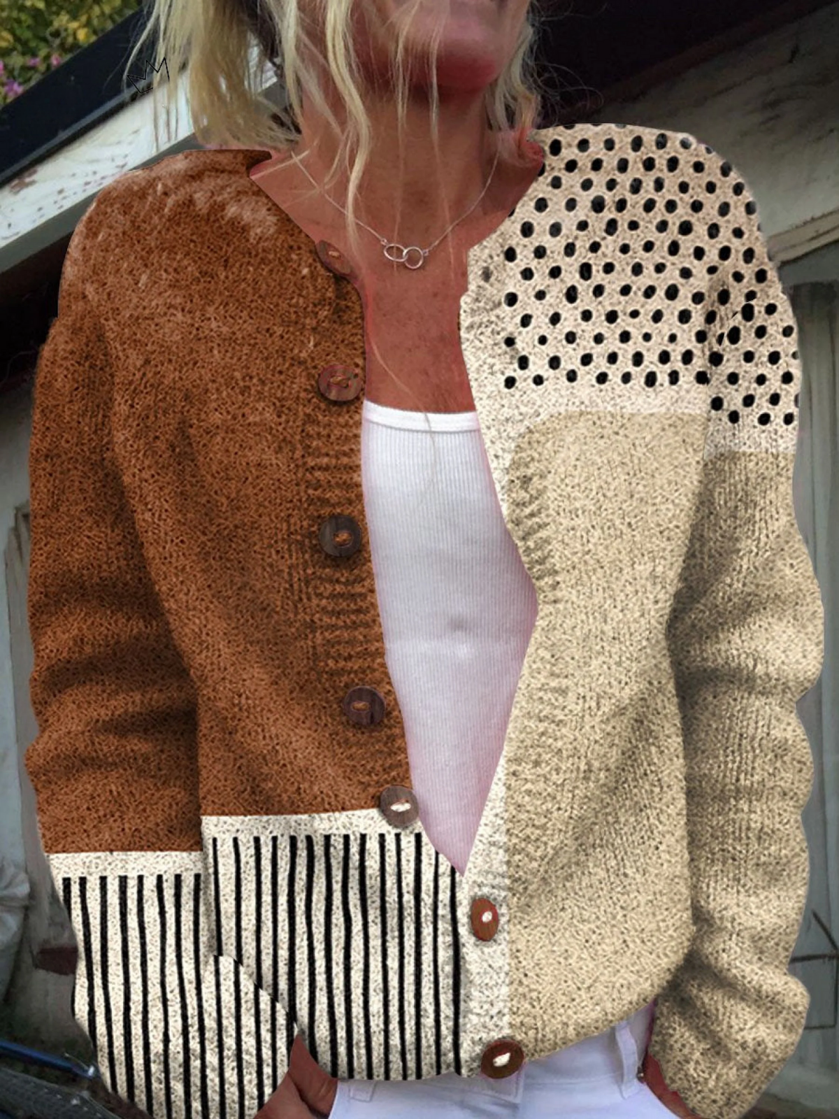 Minimalistisk Abstrakt Prikket Print Knappet Cardigan til kvinder | Elsebeth København