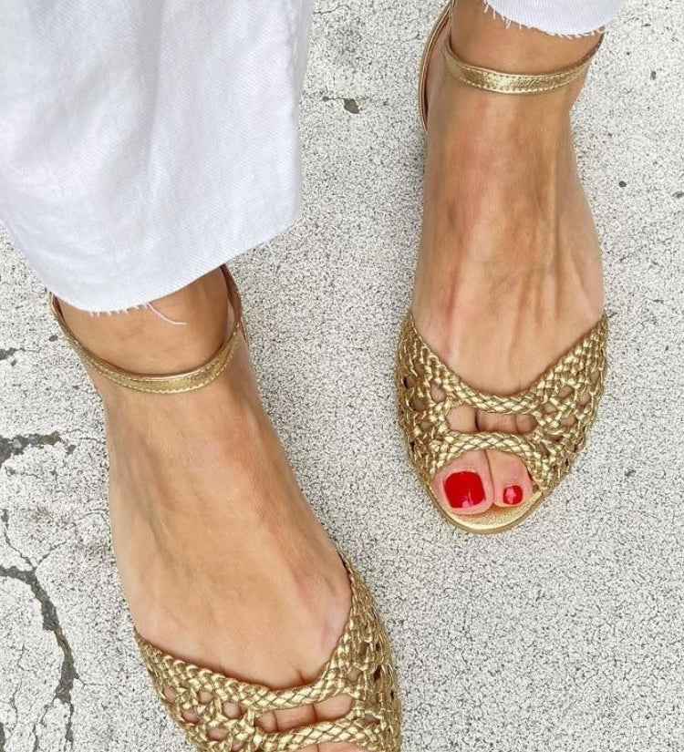 Isadora | Vævede Guld Sandaler