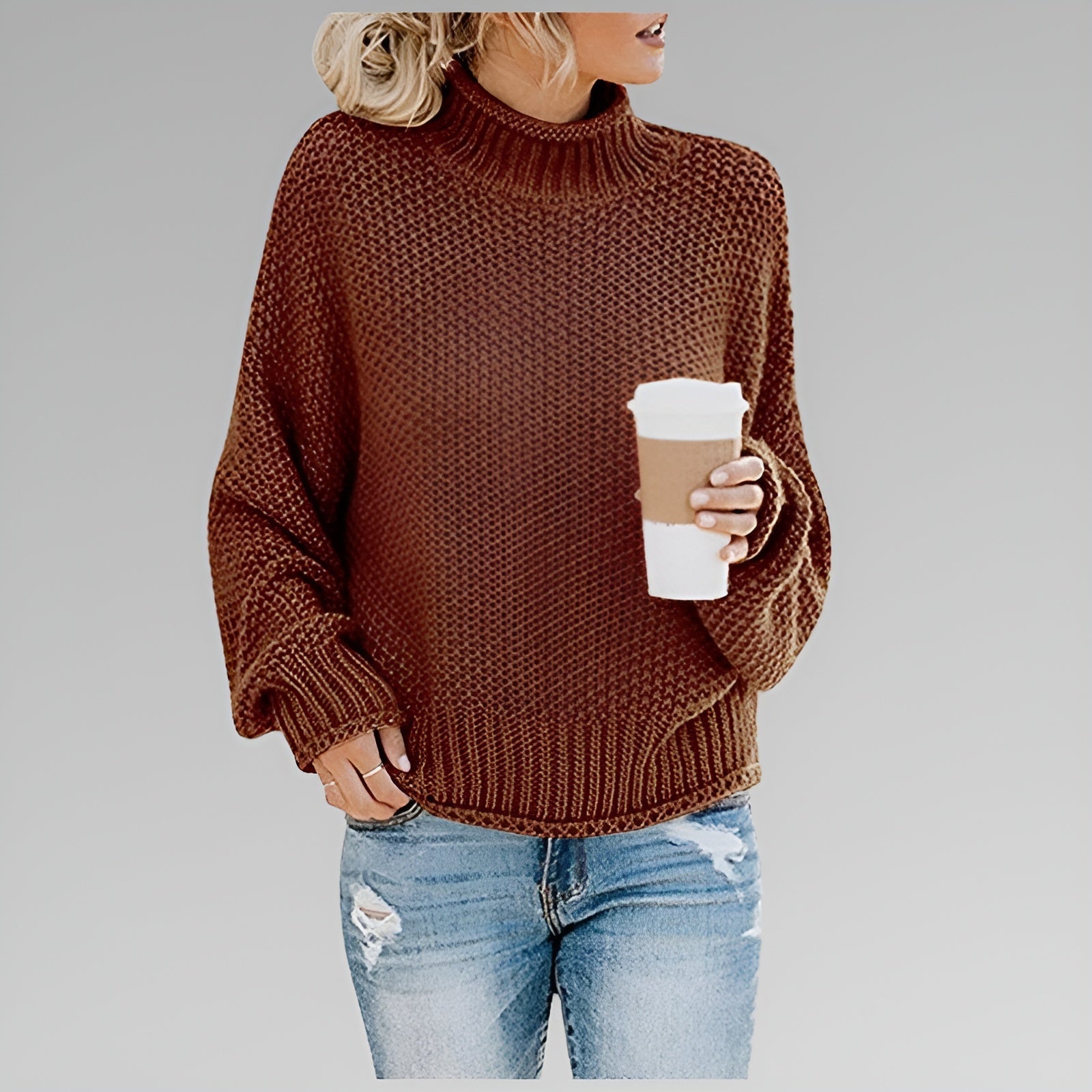 Anne striksweater med høj hals fra Elsebeth København, detalje af ærmet
