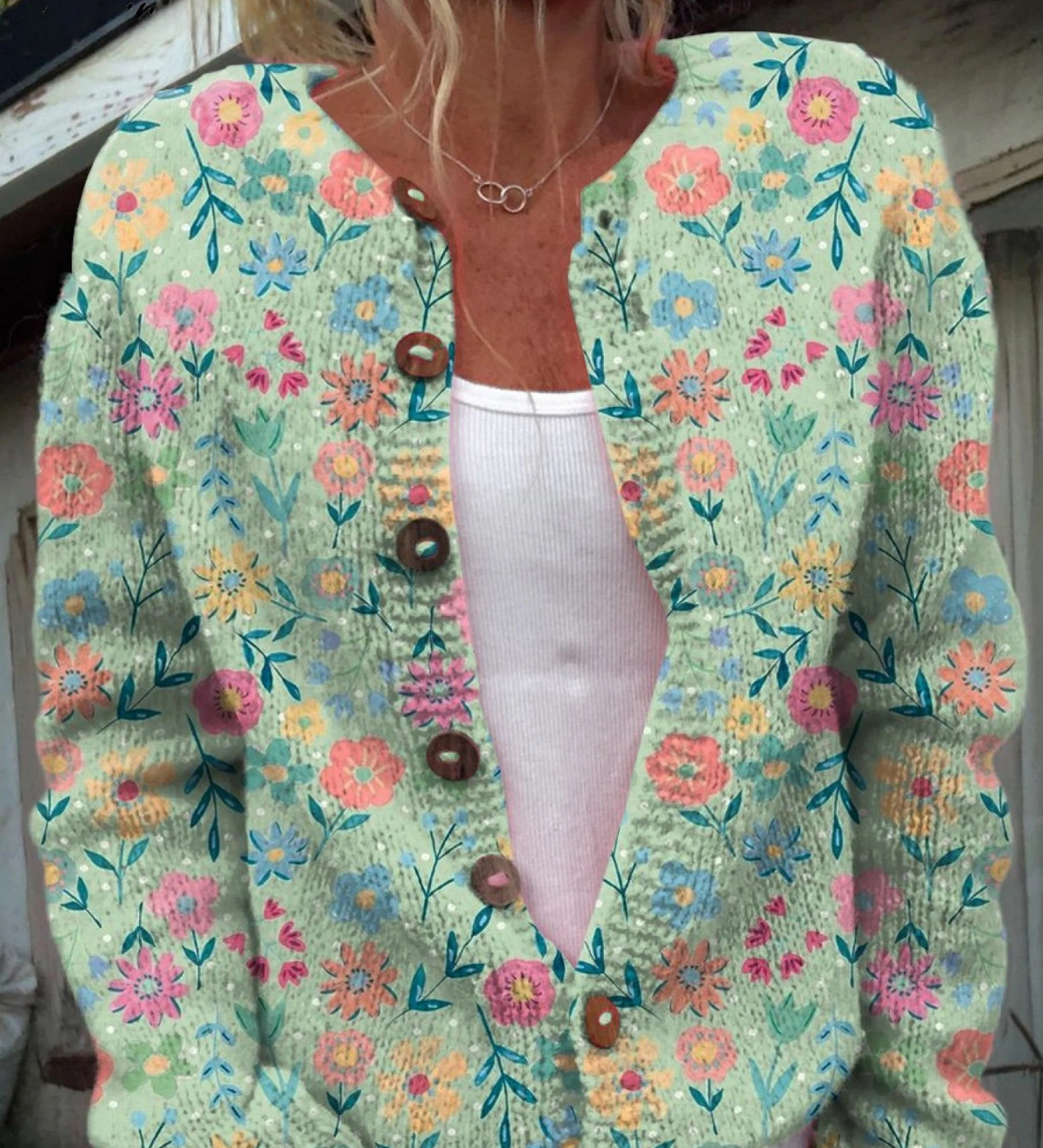Blomsterprintet Knappet Cardigan til kvinder | Elsebeth København