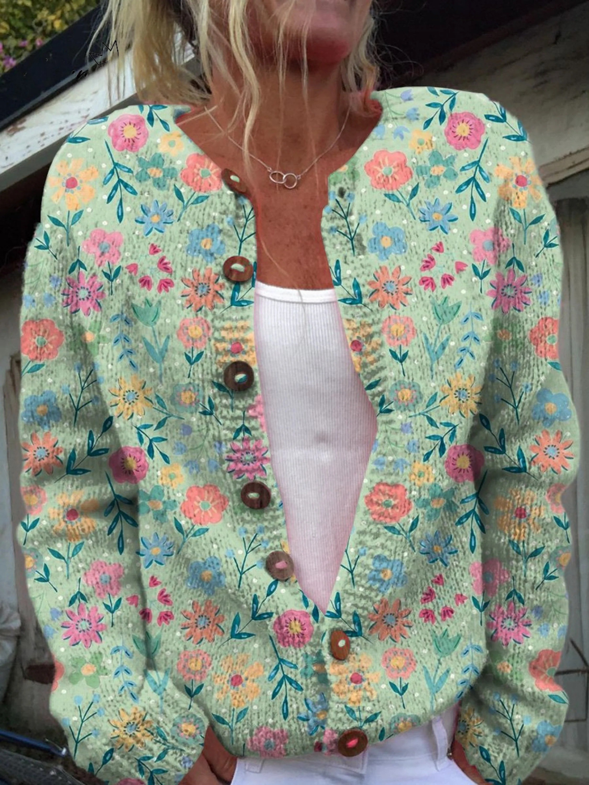 Blomsterprintet Knappet Cardigan til kvinder | Elsebeth København