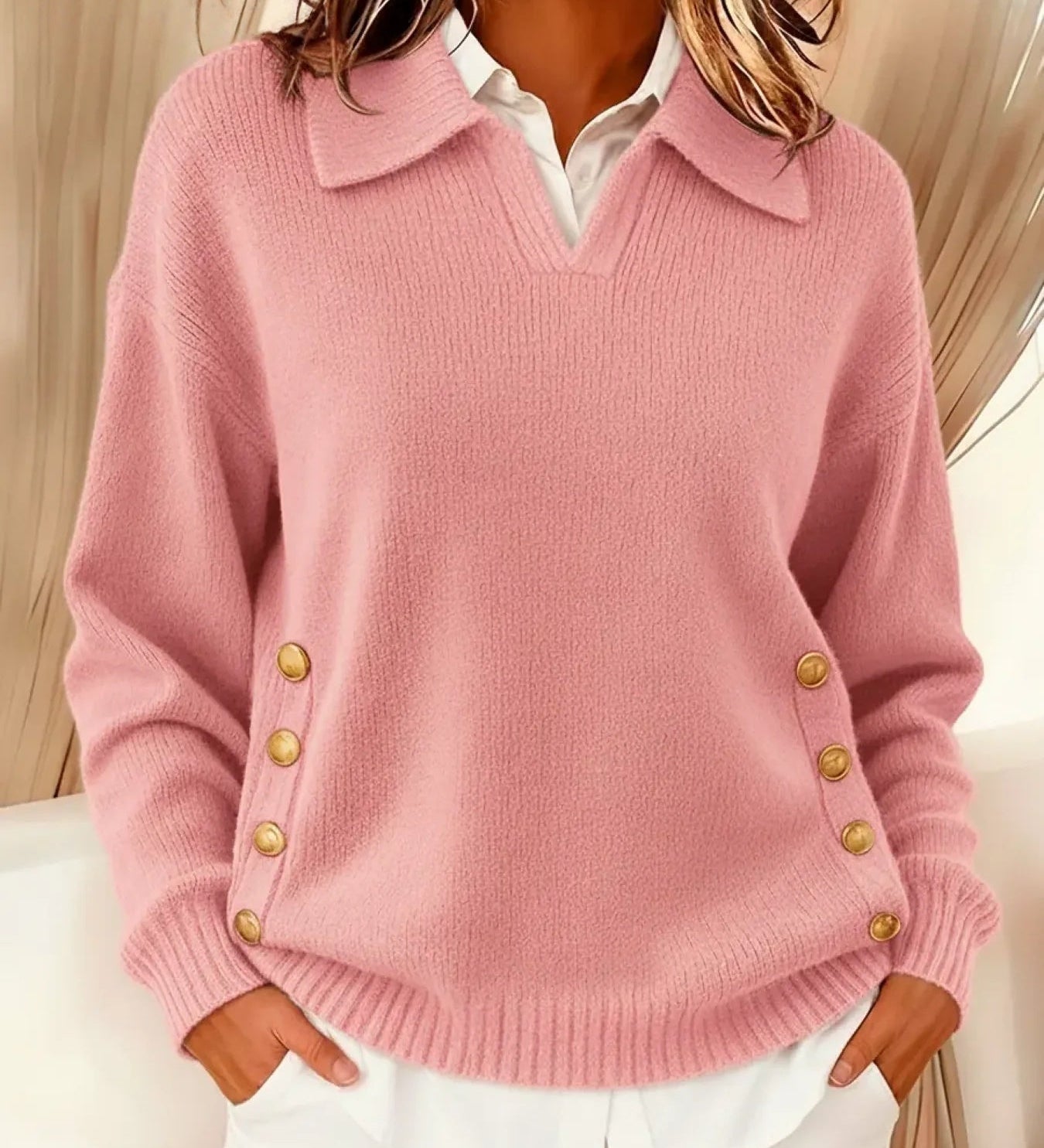 Vynette V-Hals Sweater med Krave til kvinder fra Elsebeth København