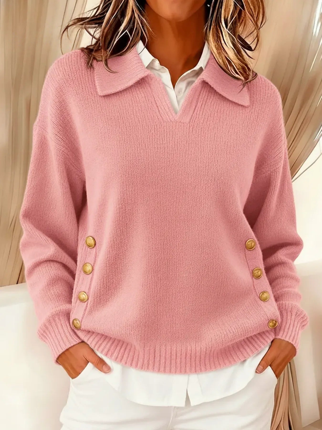 Vynette V-Hals Sweater med Krave til kvinder fra Elsebeth København