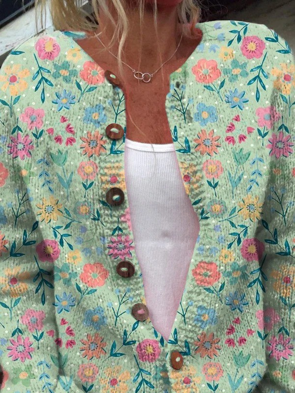 Blomsterprintet Knappet Cardigan til kvinder