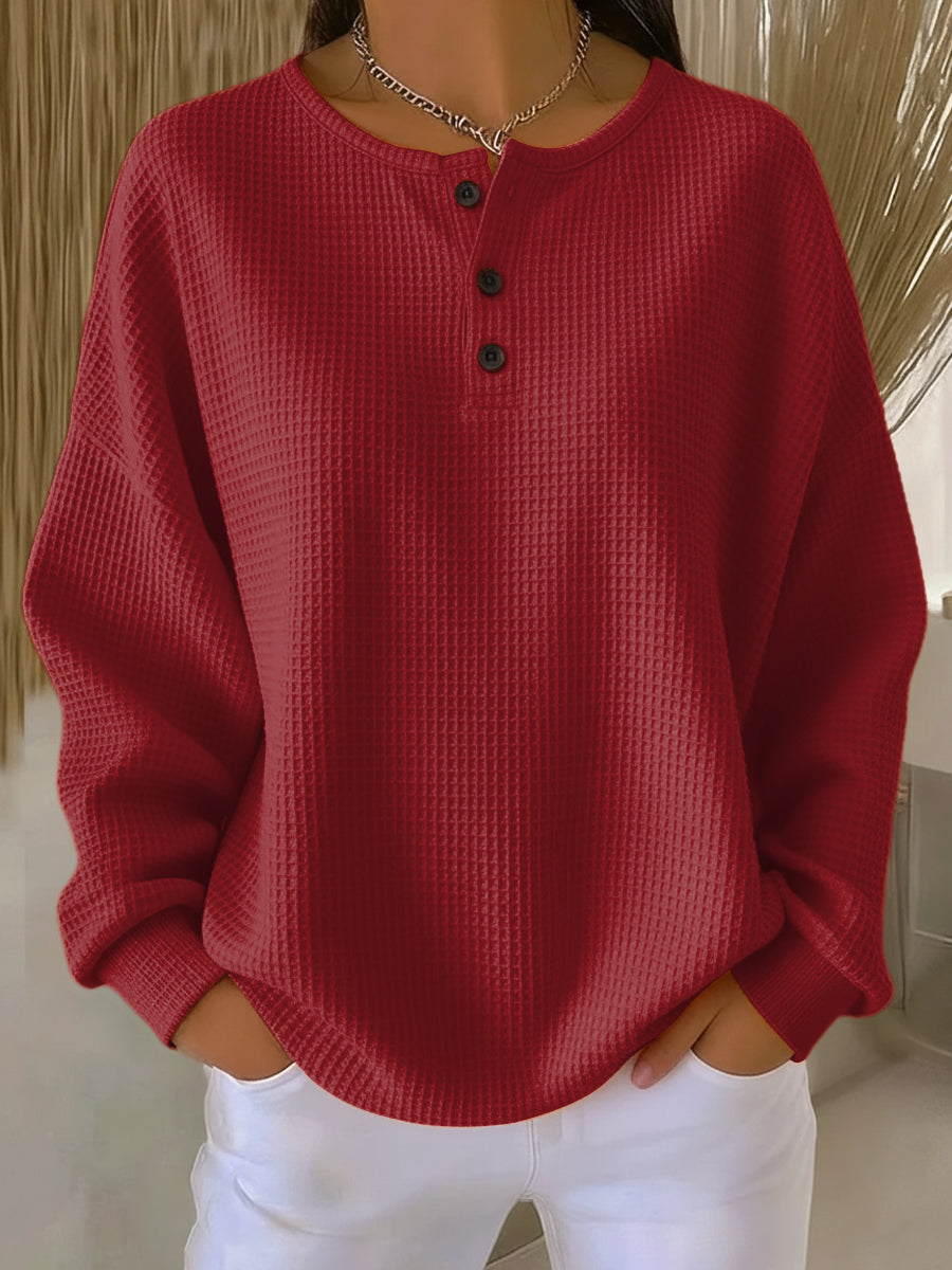 Mirabel Hyggelig Vaffel Henley Sweatshirt til kvinder fra Elsebeth København