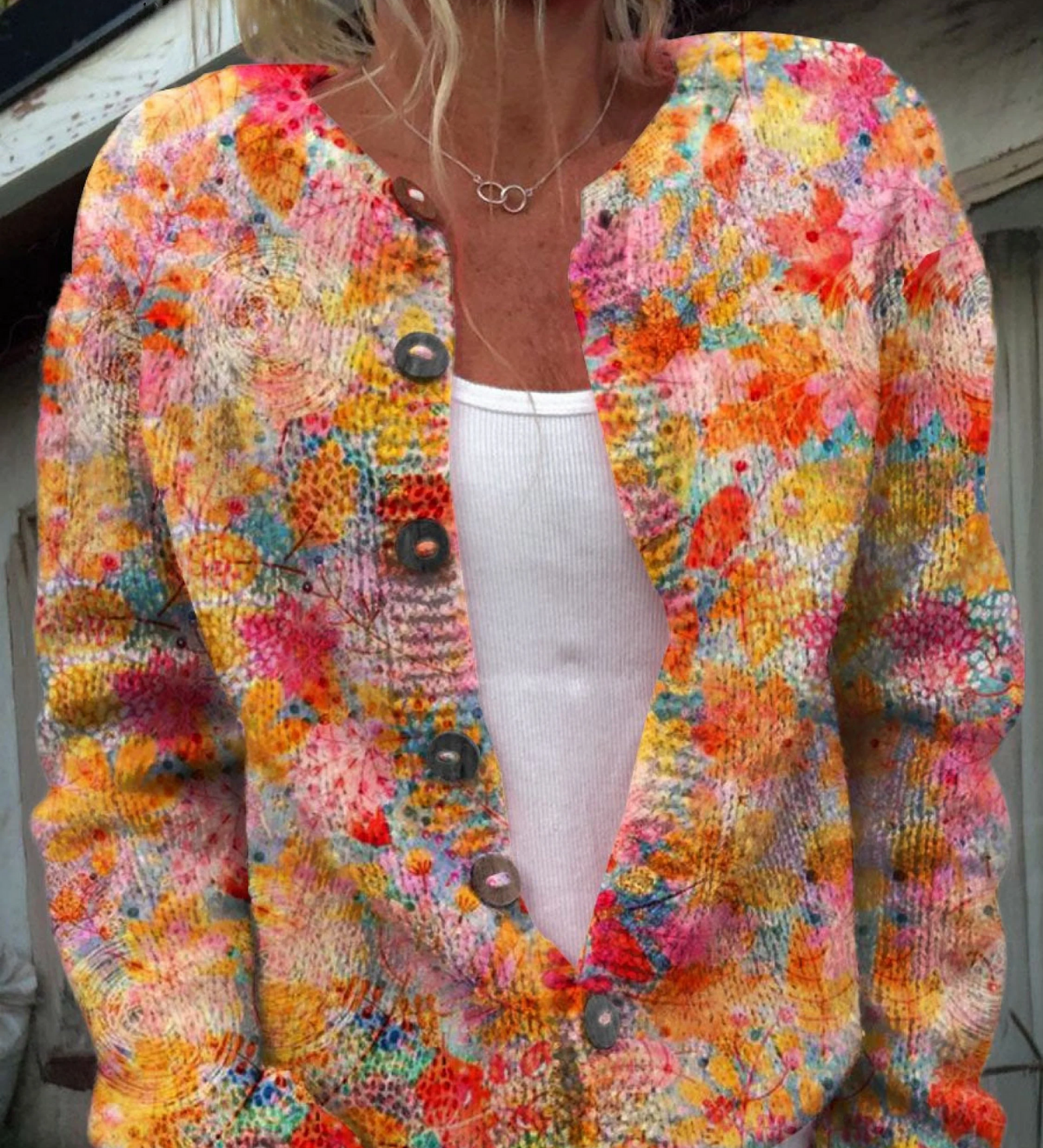 Blomsterprint Knappet Casual Cardigan til kvinder | Elsebeth København