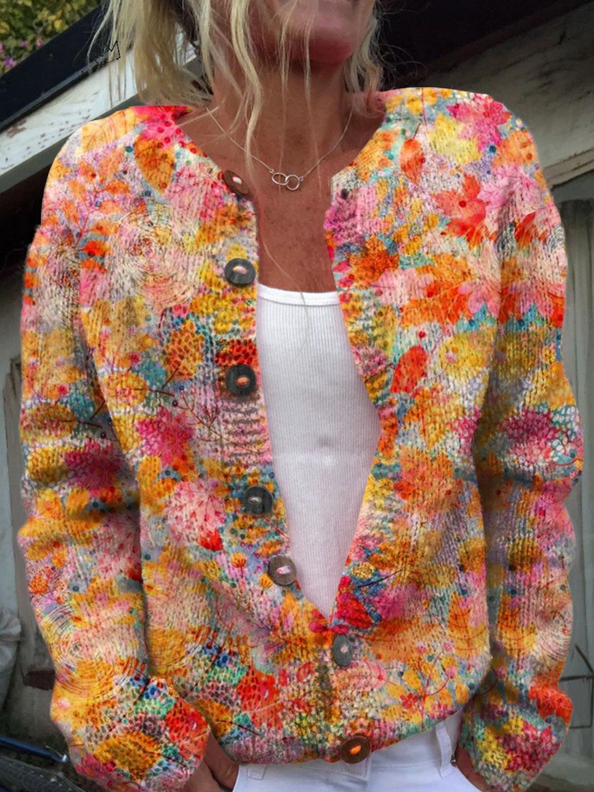 Blomsterprint Knappet Casual Cardigan til kvinder | Elsebeth København