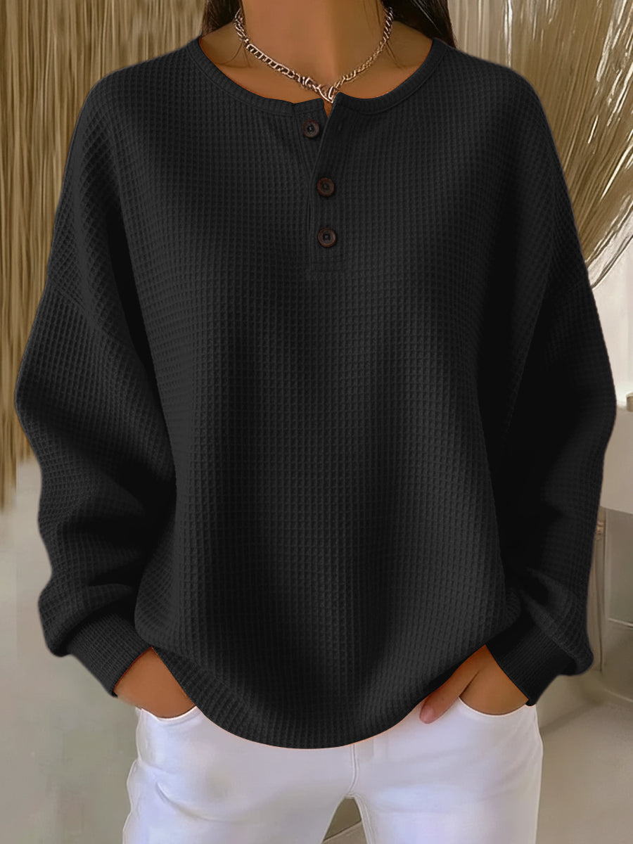 Mirabel Hyggelig Vaffel Henley Sweatshirt til kvinder fra Elsebeth København