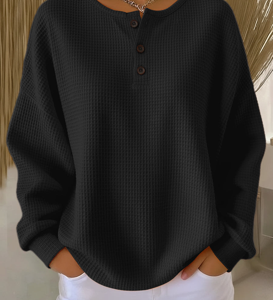 Mirabel Hyggelig Vaffel Henley Sweatshirt til kvinder fra Elsebeth København