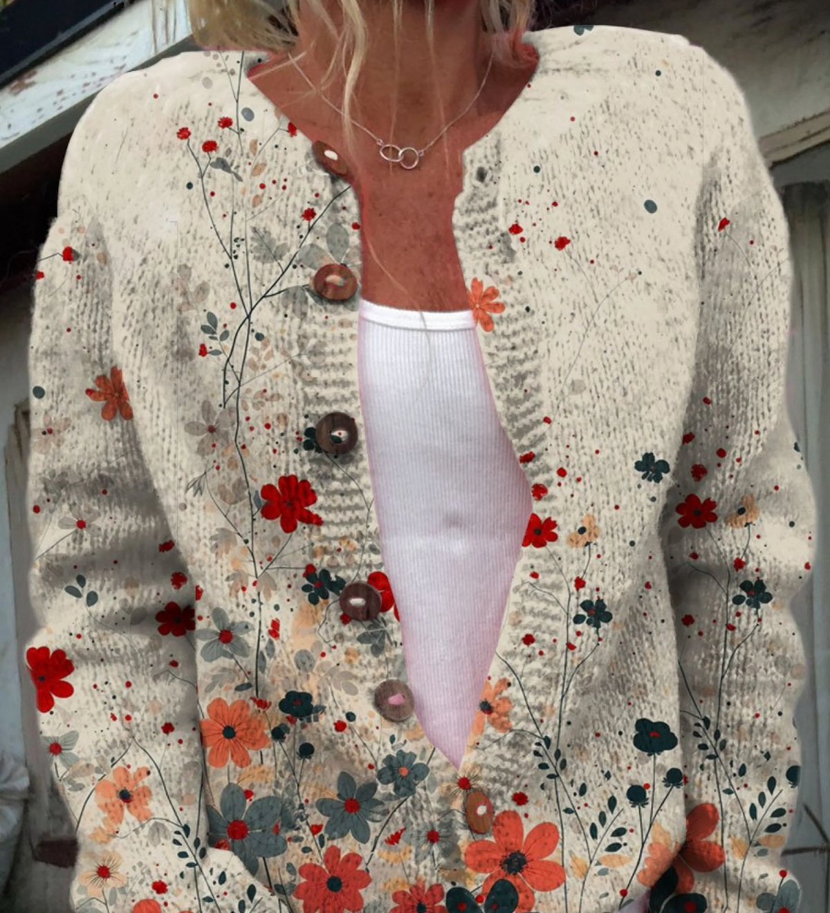 Vintage Blomstret Kunsttryk Knap Cardigan til kvinder | Elsebeth København