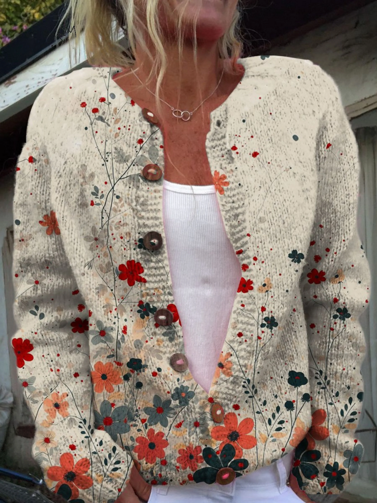 Vintage Blomstret Kunsttryk Knap Cardigan til kvinder | Elsebeth København