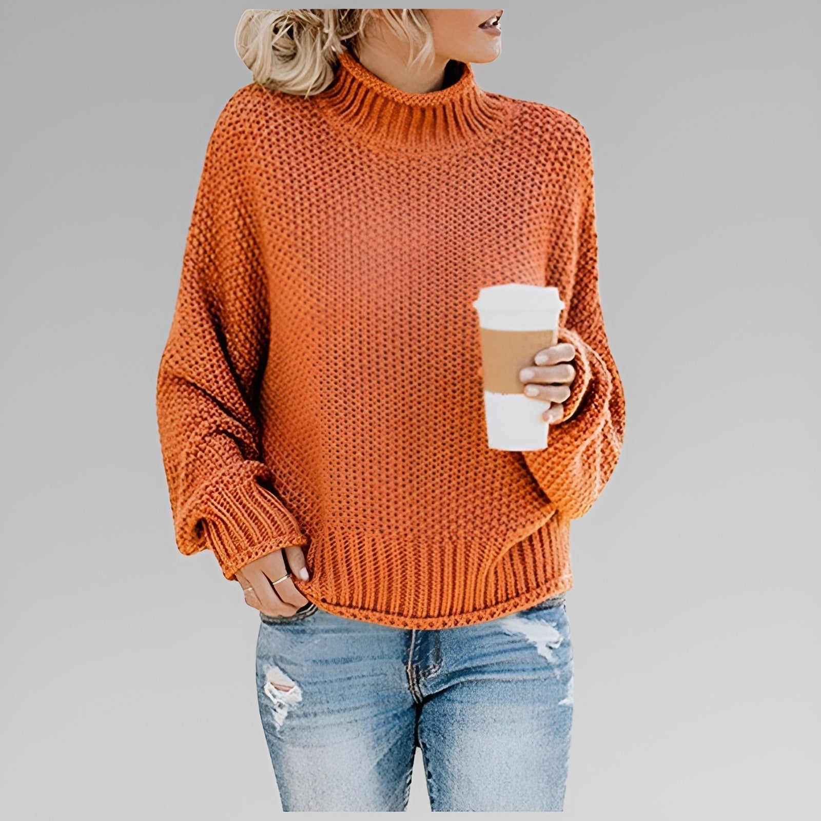 Anne striksweater med høj hals fra Elsebeth København, detalje af strikken