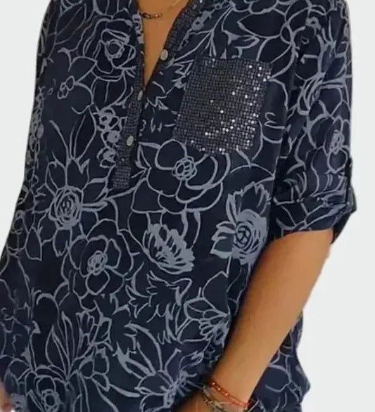 Johanne | Blå blomsterbluse