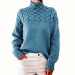 Nina strikket rullekravesweater fra Elsebeth København, detalje af strikken