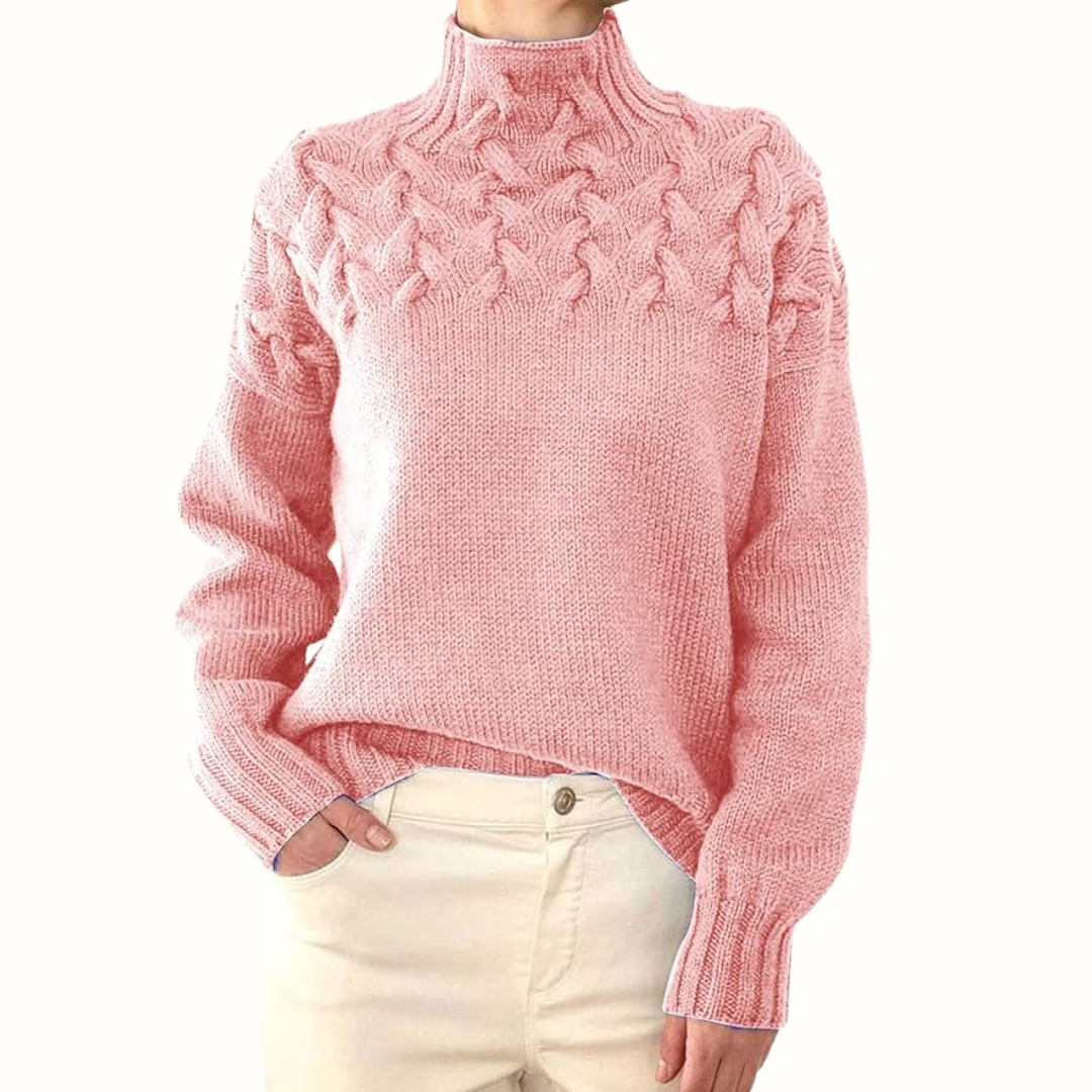 Nina strikket rullekravesweater fra Elsebeth København, detalje af ærmet