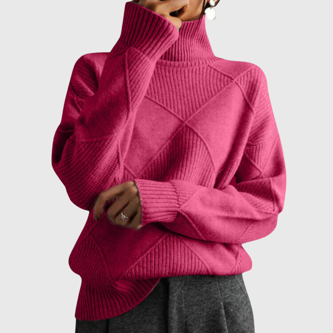 Anne rullekravesweater fra Elsebeth København, set forfra