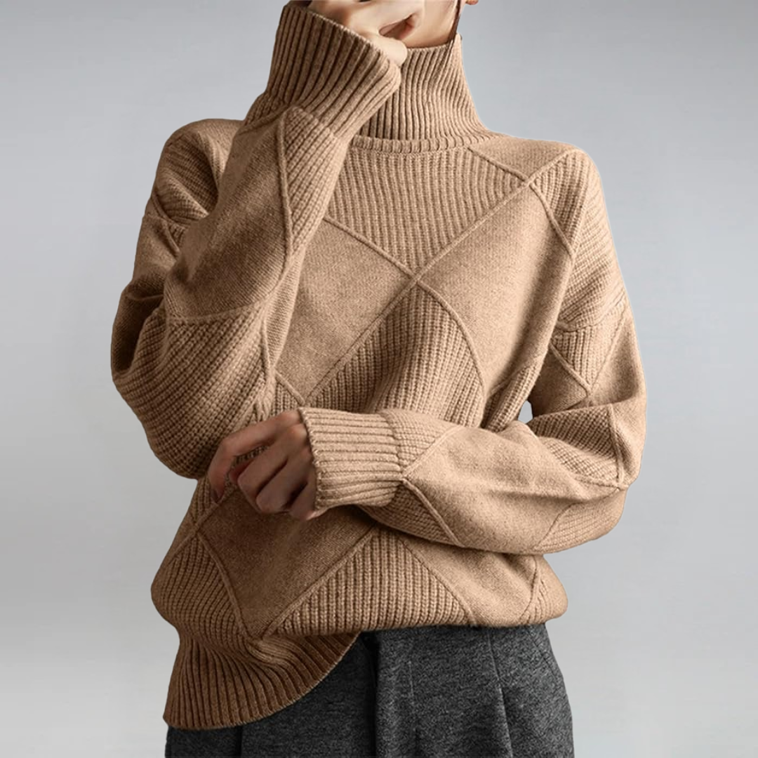 Anne rullekravesweater fra Elsebeth København, set fra siden