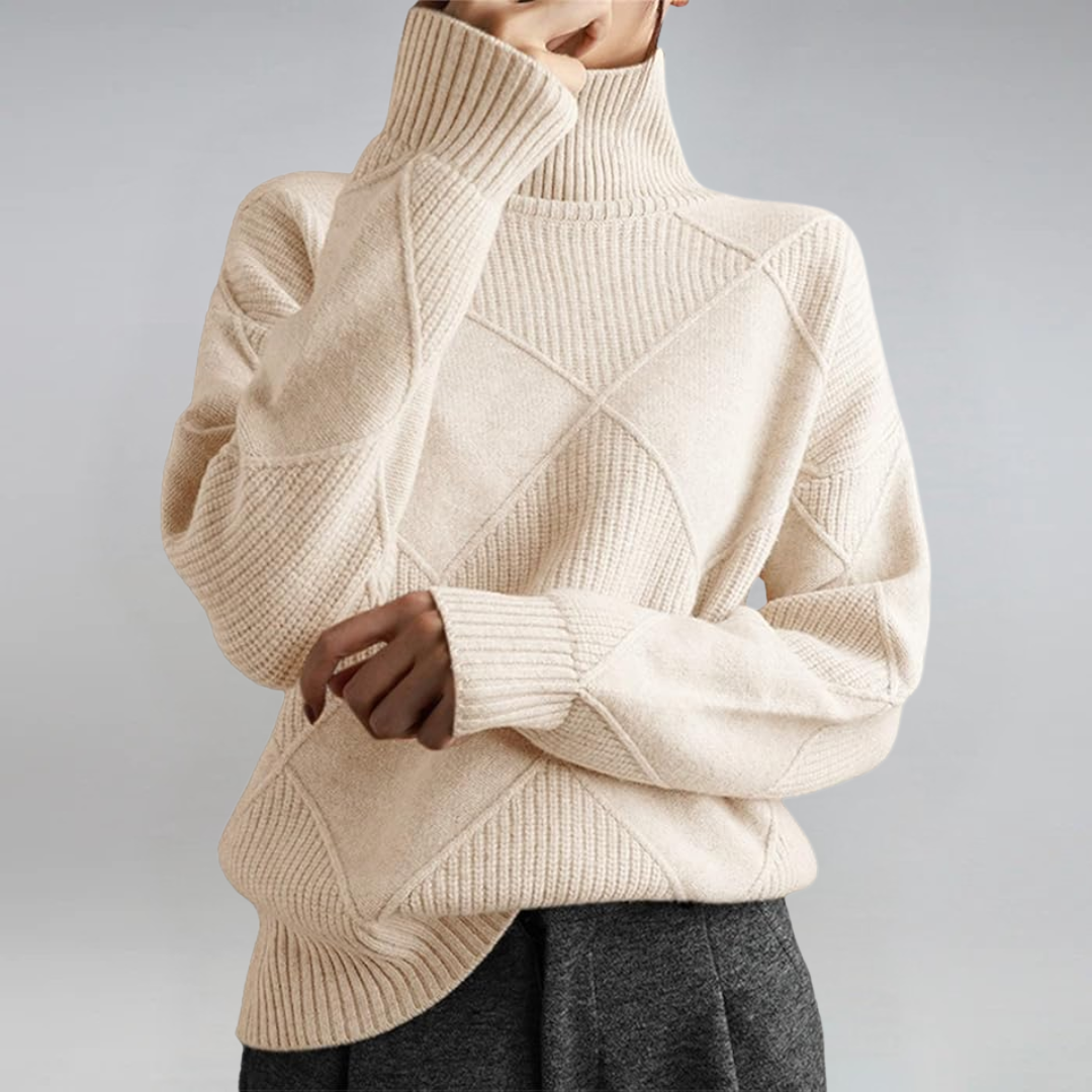 Anne rullekravesweater fra Elsebeth København, nærbillede af halsen