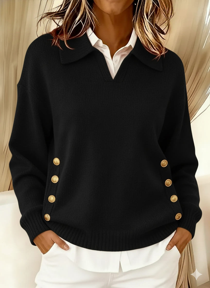 Vynette V-Hals Sweater med Krave til kvinder fra Elsebeth København