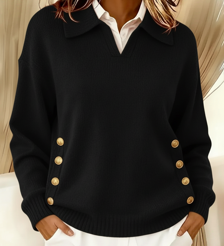 Vynette V-Hals Sweater med Krave til kvinder fra Elsebeth København