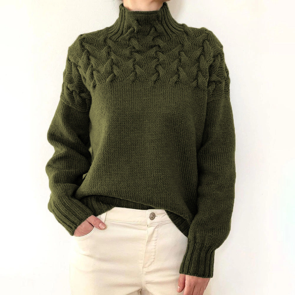 Nina strikket rullekravesweater fra Elsebeth København, nærbillede af halsen
