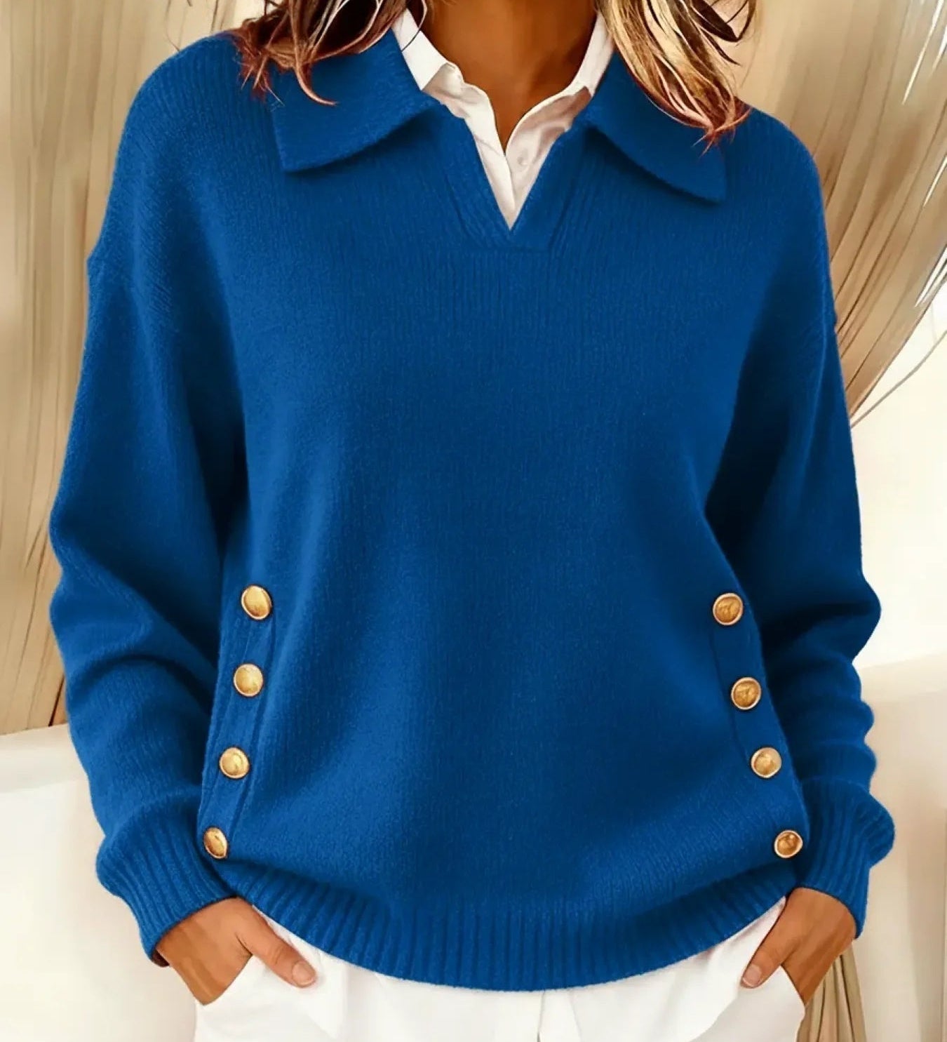 Vynette V-Hals Sweater med Krave til kvinder fra Elsebeth København